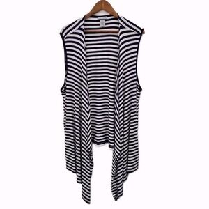 Catherines Womens 3X Cardigan Open Front Drape Rayon Blend Navy White Striped